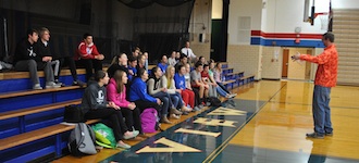 Andy Lynch speaks to Crestview’s FCA group during Knight Time on Monday as a part of their FCA week. (Photo submitted.)