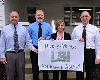 Randy Myers and Krista Schlemmer of Leland Smith Insurance pose with Dan Morris and Dennis Hickey of Hickey-Morris Insurance. (photo submitted)
