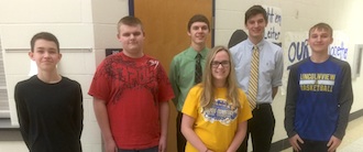Students of the Month for March were selected because they are independent thinkers.  Alex Rosbaugh - 7th, Clayton Harris - 8th, Kylee Mongold 9th, Joe Hansen-Baun - 10th, and Nick Motycka - 11th and Trevor Neate 12th. (Photo submitted.)