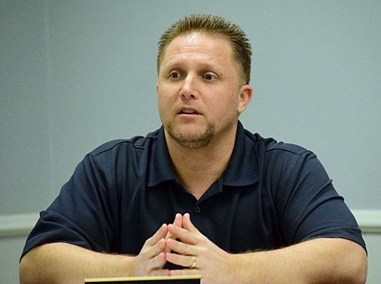 Van Wert City Councilman At-Large Jon Tomlinson chairs a meeting of the Economic Development Committee held Monday night in Council Chambers. (Dave Mosier/Van Wert independent)