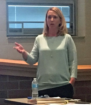 Delphos Jefferson High School teacher Missy McClurg provided information on a new Career Connection Center during Wednesday's meeting of the Lincolnview Local Board of Education. (Kelsey Clemons/Van Wert independent)