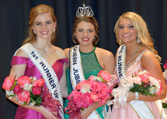Queen Jubilee XLI Ashton Bowersock (center) is flanked by Maddie Pohlman (left), first runner-up; and Katelyn Welch, second runner-up and talent winner. (Dave Mosier/Van Wert independent)