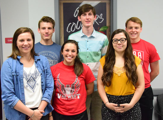 VWHS student who did well in a state STEM competition include (front row, from the left) Katie Trittschuh, Dominique Grothause, and Sadie Hartman; (back row) Nick Gorman, Nick White, and Doug Billingham. (Dave Mosier/Van Wert independent)