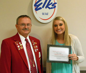 Mike Stanley, Lodge Elks National Foundation chairman, is shown with Elks Legacy Scholarship winner Katelyn Welch. (Elks photo)