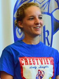 Crestview softball player Cora Millay talks about winning a Division IV state championship during Monday's Crestview Local Board of Education meeting. (Dave Mosier/Van Wert independent)
