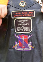 Haskin's "These ARE my church clothes' patch says it all about his church's dress code.