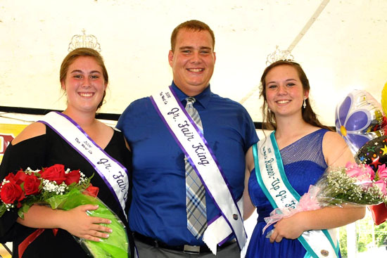 Junior Fair Queen Macala Ashbaugh, Junior Fair King Joel Germann, and Queen Runner-up Maggie Cripe pose following the coronation ceremony held Sunday at the Van Wert County Fairgrounds. Jan Dunlap/Van Wert independent