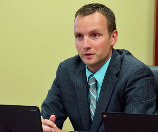 New Vantage High School Director Tony Unverferth sits in on his first board meeting in that position. (Dave Mosier/Van Wert independent)
