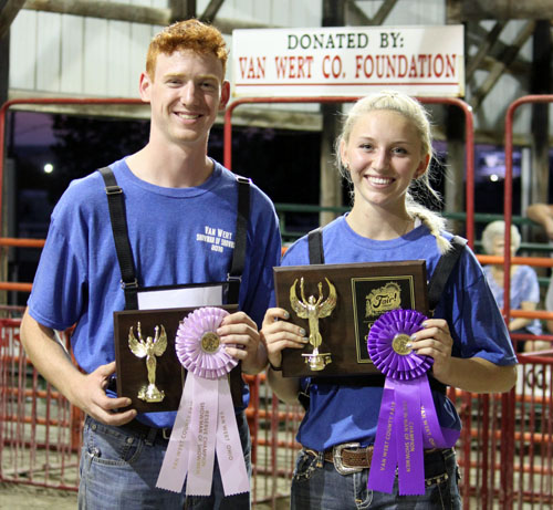 Ryan Rager (left) was the reserve champion showman of showmen, while Lauren Schmid was named champion following Monday's Showman of Showmen competition. (photo submitted)