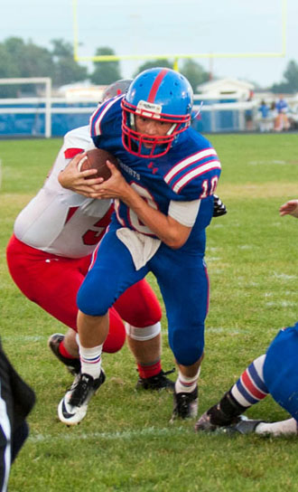 Crestview quarterback Drew Kline (10) takes the ball in from the 1-yard line for the Knights' first score of their 28-25 win over Columbus Grove on Friday. Bob Barnes/Van Wert independent