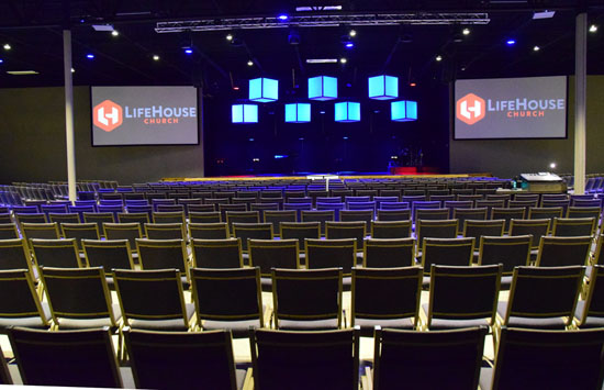 Just a portion of Lifehouse Church's new adult meeting area, with state-of-the-art sound and lighting and large TV screens. Dave Mosier/Van Wert independent