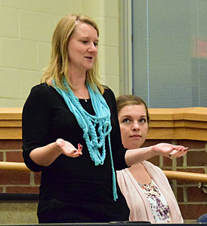 Ashley Shepherd, co-coordinator of Lincolnview Elementary School's 21st Century Grant program, talks about the program during Wednesday's meeting of the Lincolnview Local Board of Education. Dave Mosier/Van Wert independent