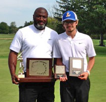 Northwest Conference Golf Coach of the Year Daryl Dowdy (left) and Golfer of the Year Joshah Rager pose with their awards. (photo submitted)