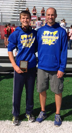 Lincolnview's Austin Elick (left) earned NWC Male Runner of the Year honors and Lancer Coach Matt Langdon was NWC Boys' Coach of the Year following Saturday's league cross country championships. (photo submitted) 