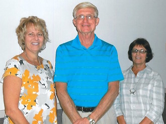 From left: Linda Schumm, DAR Vice-Regent; guest speaker, Mr. Frank Minnig; Mickey McConahay, DAR Regent. (Photo submitted.)