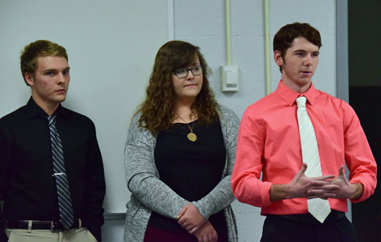 Three VWHS seniors talk about their experiences as part of the school's new CEO (Career Exploratory Opportunity) program during Wednesday's Van Wert City Board of Education meeting. Dave Mosier/Van Wert independent 