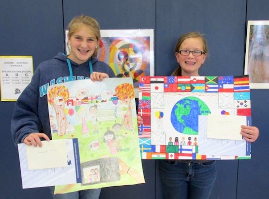 These sixth grade Lincolnview students participated in the Lions International Peace Post Contest. This contest is held every year and encourages children 11-13, to creatively express what peace means to them. The 2016-2017 contest theme was “A Celebration of Peace.”  Morgan Anspach placed first and Cheyenne Pohlman placed second at the local level. The first place winner’s artwork will move on to be judged at the district level.  (Photo submitted.)