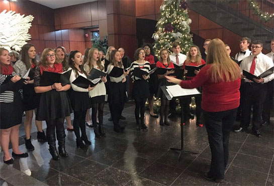 The VWHS Select Choir sings in the Grand Lobby of the Niswonger Performing Arts Center. (photo submitted)