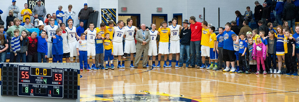 Lancers celebrate after win over Miller City 1-14-17