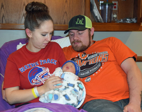 Jalyn Egnor and Chaise May with their baby boy, Kanin May, the first baby born at Van Wert County Hospital in 2017. Dave Mosier/Van Wert independent