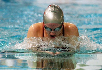 Van Wert swimmer Bethany Fast competes in the 100-yard breaststroke during a meet with Ayersville. (photos submitted)