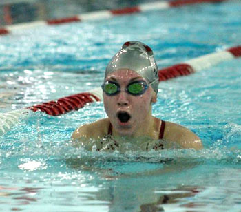 Van Wert's Peyton Fleming swims the 100-yard breaststroke during the Wapakoneta/Celina Swim Meet on Saturday. (photo submitted)