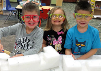 These three Vantage preschoolers have fun wearing their safety glasses while learning about building things. Registrations for the Vantage Preschool are now being accepted for the 2017-2018 school year. (Vantage photo)