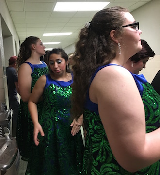 Crestview Knight Vision members waiting for their last performance, at DeKalb high school during the evening finals. (Photo submitted.)