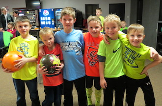 Lincolnview kindergarten and first grade students enjoyed their bowling field trip last week to Olympic lanes in Van Wert. For two weeks members from the In School Bowling Program come into physical education to teach the students about bowling. How to pick the ball up, technique, footwork, etiquette. Pictured is Keaton Salyers, Tucker Garver, Emryn Hatfield, Marshal Hammons, Adam Miller and Carter Dunlap. (Photo submitted.)