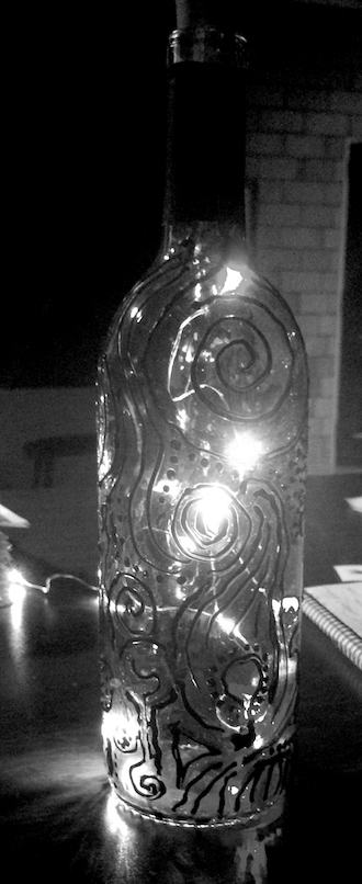 You can make your own Psychedelic Wine Bottle light for a modest fee during next week’s ArtNight at the Wassenberg Art Center, or you can bring your own project to work on. ArtNight is a free open studio held on most Thursday evenings. The next ArtNight will be held Thursday, February 9 from 6–9 p.m. (Photo submitted.)