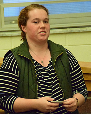 McKenzie Davis, winner of the Van Wert Rotary Club's Four-Way Test Speech Contest, gave a portion of her winning speech for Lincolnview Local Board of Education members. Dave Mosier/Van Wert independent