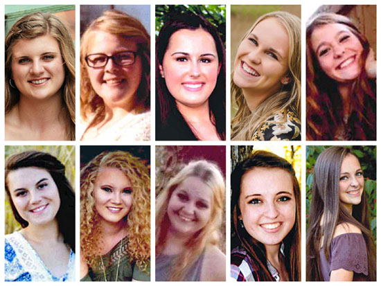 Candidates for the title of Queen Jubilee this year include (top row, from the left) Katlyn Wendel, Zoey Porter, Rebecca Fett, Kiya Wollenhaupt, and Madeleine Ford; (bottom row) Courtney Cearns, Brooke Lelonek, Rachel Davis, Estee Miller, and Alexis Deffenbaugh. (photos submitted)