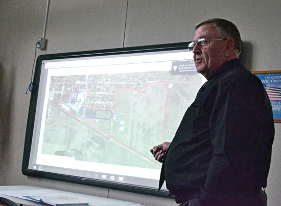 Crestview Superintendent Mike Estes talks about possible facility ideas related to the district's Master Site Plan during Thursday's meeting of the Crestview Local Board of Education. Dave Mosier/Van Wert independent