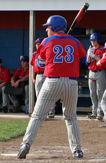 Crestview's Dylan Hicks (23) readies himself at the plate during the Knights' NWC baseball game against county rival Lincolnview on Tuesday. Scott Truxell/Van Wert independent