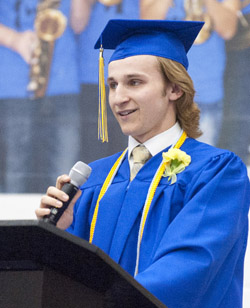 Lincolnview salutatorian Nick Motycka speaks during Lincolnview's 57th commencement service on Sunday afternoon. Bob Barnes/Van Wert independent