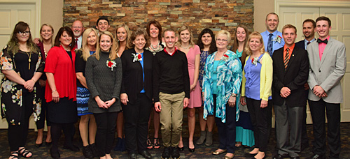 Students and their favorite teachers (front row, from the left) Sara Linser, Sara Alvarez, Kathleen Overmyer, Krysta Baer, Laura Etter, Tyler Nygren, Marilyn Alessandrini, Laura Foster, Spencer Teman, and Cade Chiles; (back row) Sierra Blackmore, Jerry Hoffman, Nick Gutierrez, Cassady Sinning, Kim Doidge, Meghan Moonshower, Alaina Alvarez, Olivia Profit, Zane McElroy, and Bob Spath.