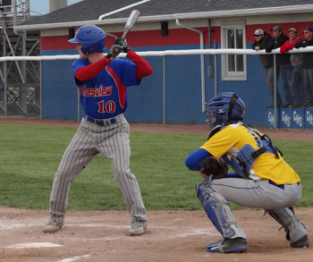 Crestview's Spencer Rolsten waits for a pitch. Lincolnview's Reece Farmer is behind the plate. Scott Truxell/Van Wert independent