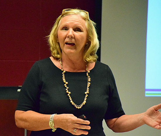 Van Wert Area Economic Development Corporation Executive Director Stacy Adam talks about the entity's positives and challenges during its annual meeting on Tuesday. Dave Mosier/Van Wert independent